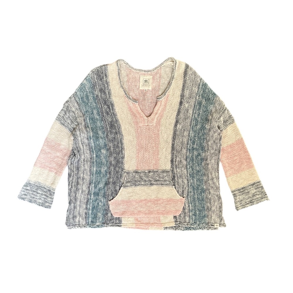 Rip Curl Striped Knit Sweater Womens S Boxy Cropped Surf‎ Beach Pocket Pullover